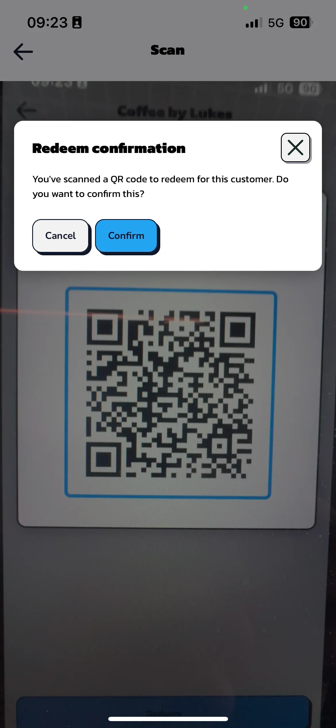 Klant QR-code in app